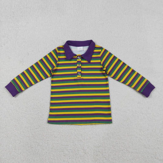 BT1358 Baby Boys Long Sleeve Mardigras Stripe Button Polo Shirts Top