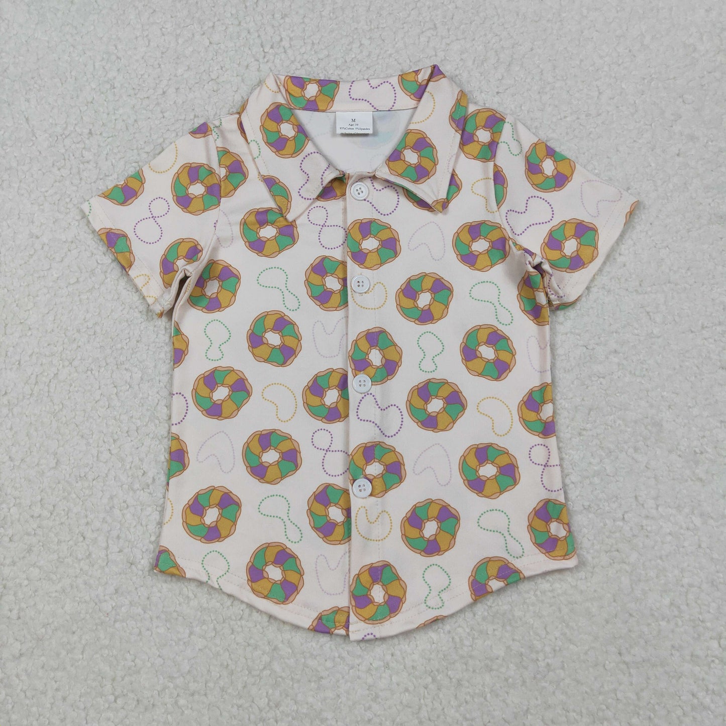 BT1372 Baby Boys Mardigras Donuts Plaid Button Short Sleeve Shirts Top