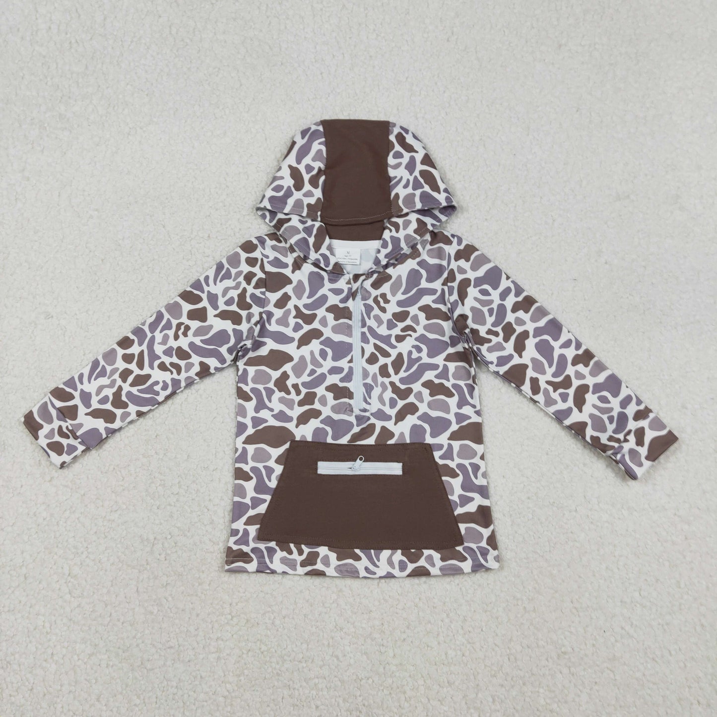 BT1384 Baby Boys Southern Khaki Camo Pockets Zipper Hunting Hoodies Top