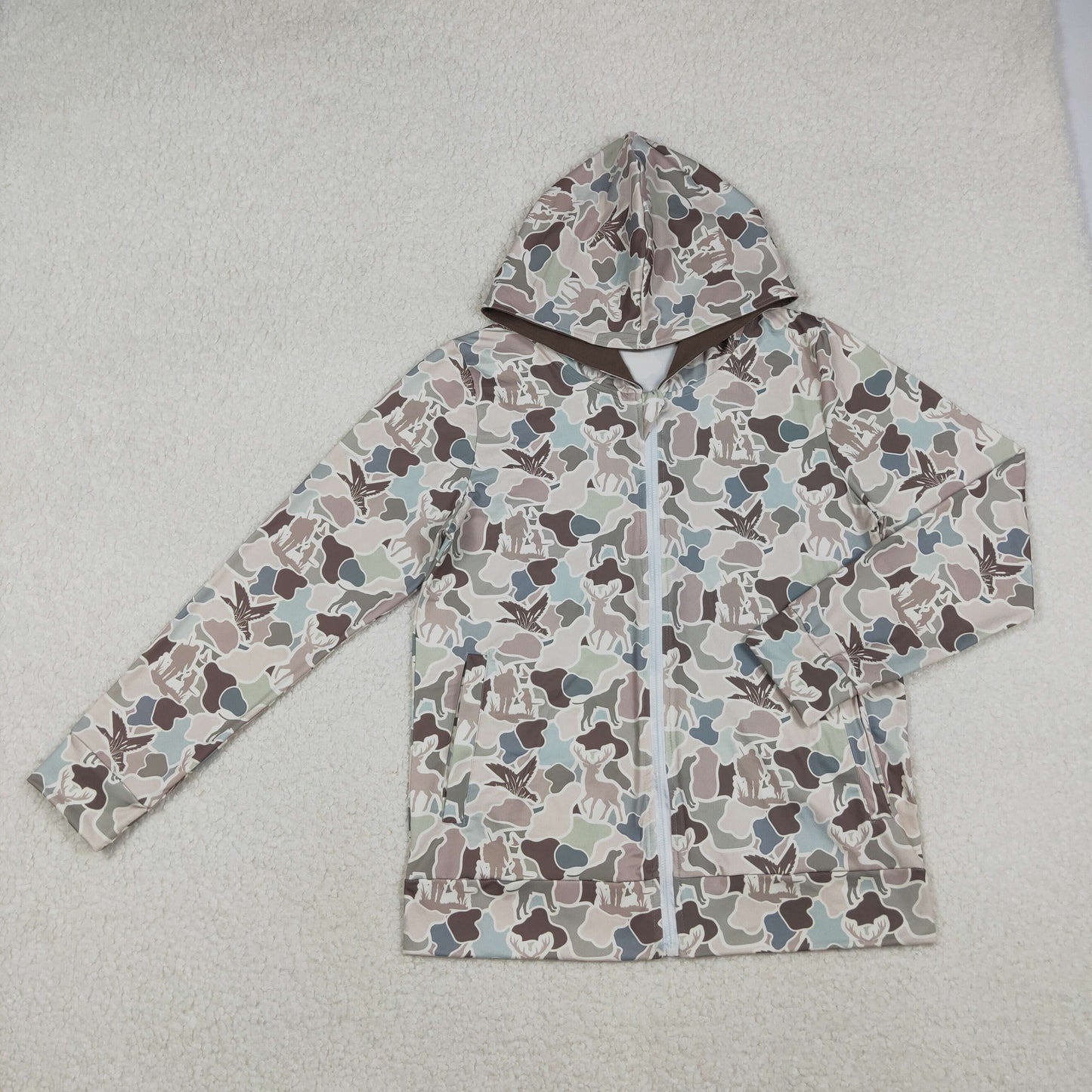 Sibling Adult Men Baby Boys Ducks Deer Dogs Camo Pockets Zipper Hunting Hoodie Jackets Top