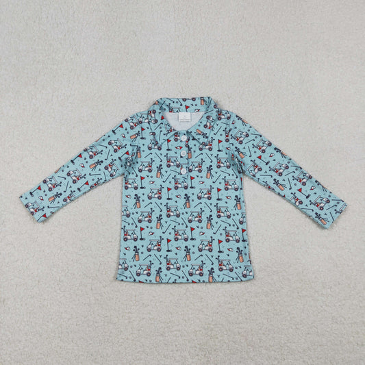 BT1404 Baby Boys Long Sleeve Golf Trucks Plaid Button Polo Shirts Top