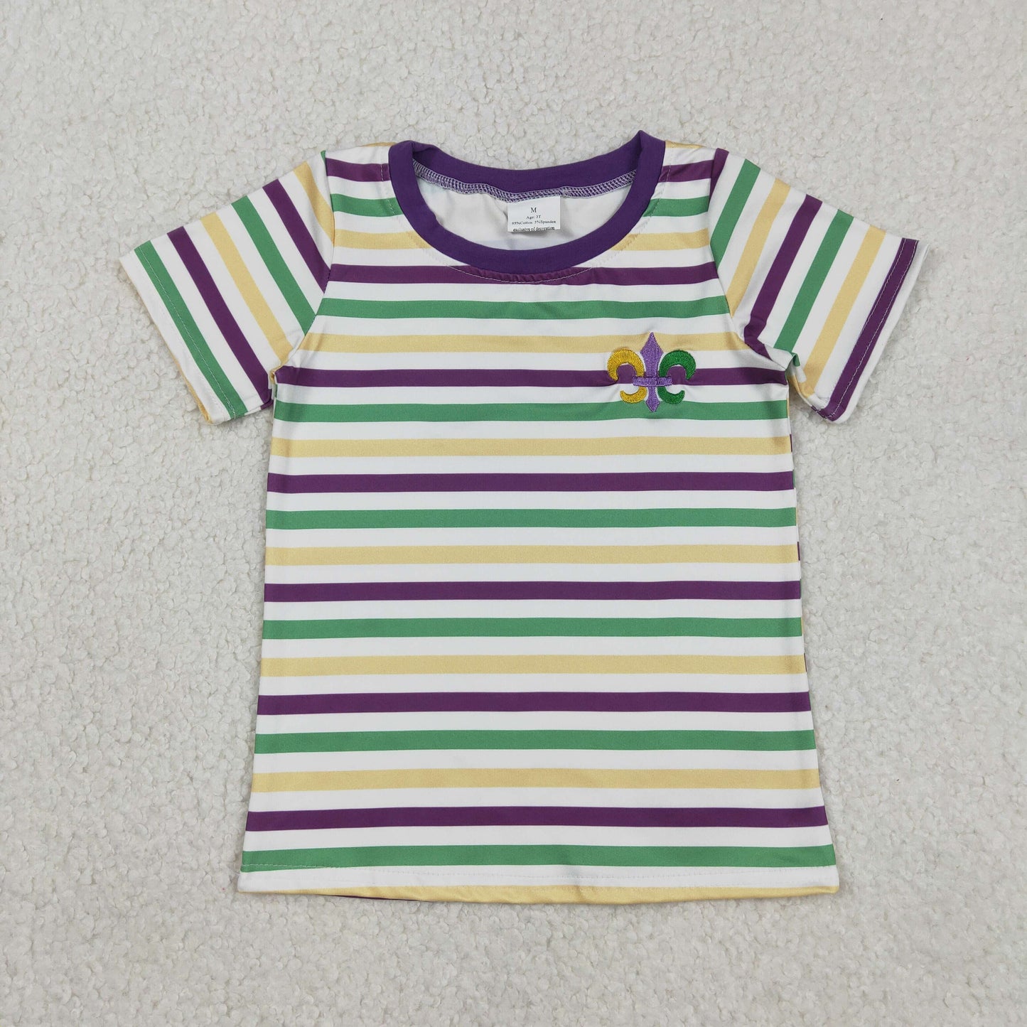 BT1437 Baby Boys Short Sleeve Embroidery Anchor Stripe Mardigras T-shirts Top