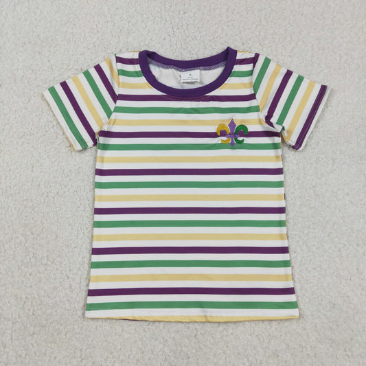 BT1437 Baby Boys Short Sleeve Embroidery Anchor Stripe Mardigras T-shirts Top