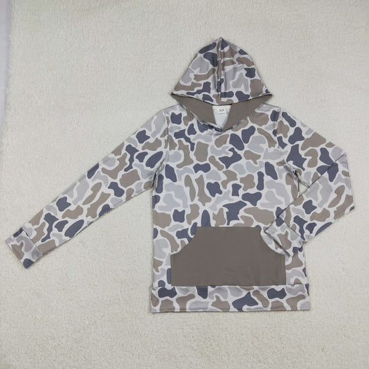 BT1471 Adult Men Long Sleeve Southern Grey Camo Pocket Hoodies Top