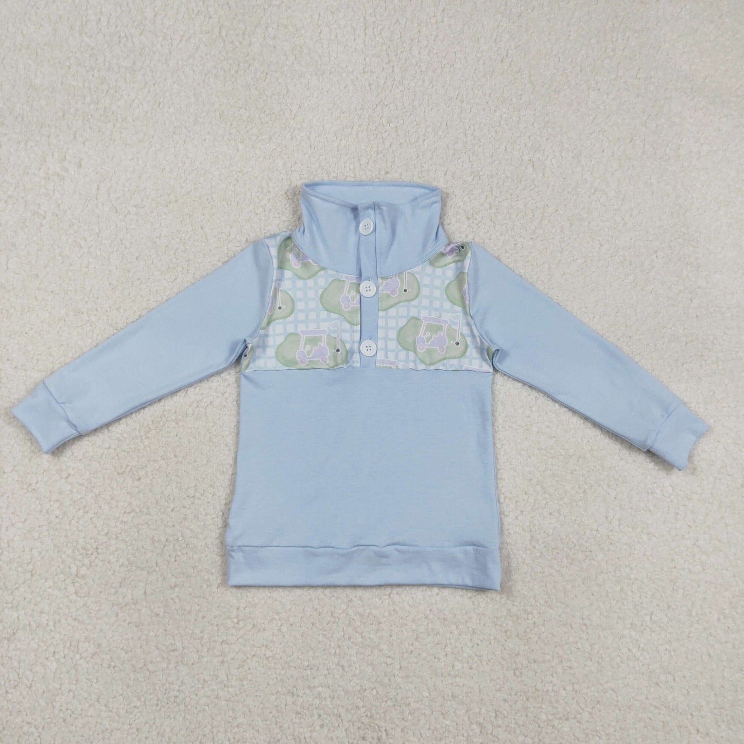 BT1492 Baby Boys Long Sleeve Blue Checked Golf Button Polo Shirts Top