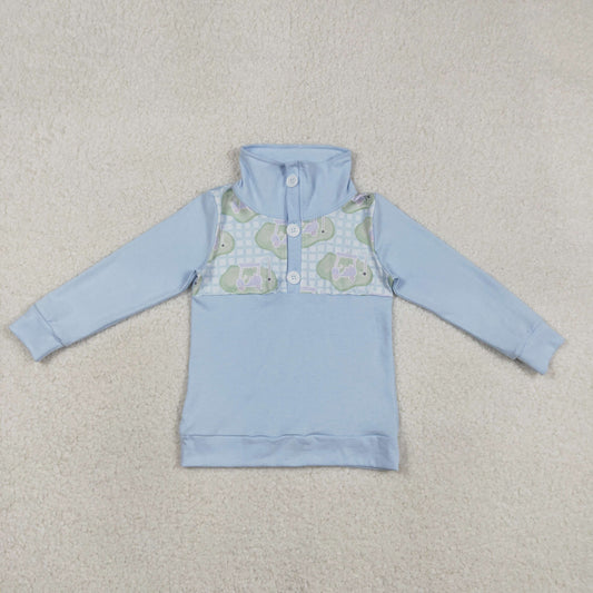 BT1492 Baby Boys Long Sleeve Blue Checked Golf Button Polo Shirts Top