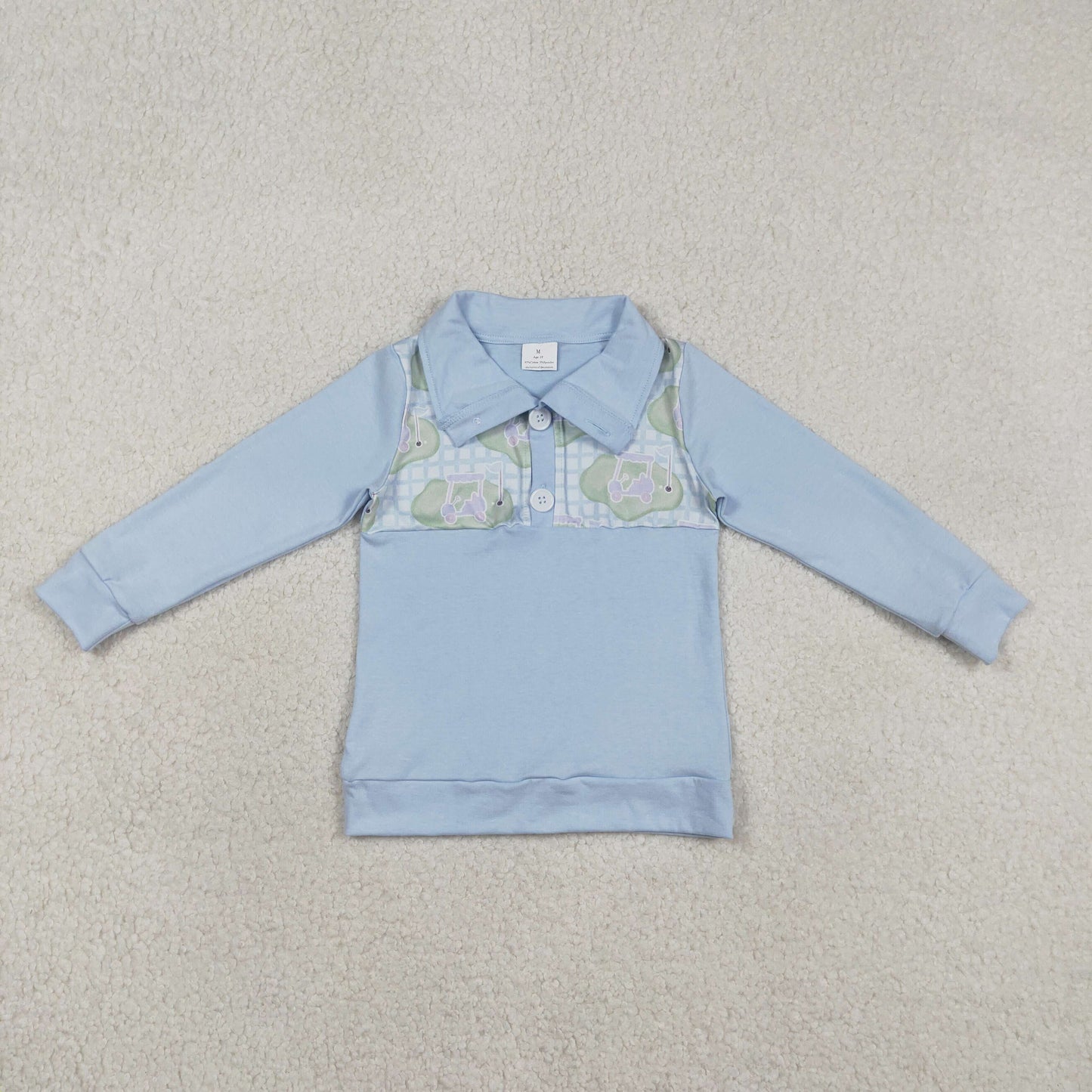 BT1492 Baby Boys Long Sleeve Blue Checked Golf Button Polo Shirts Top