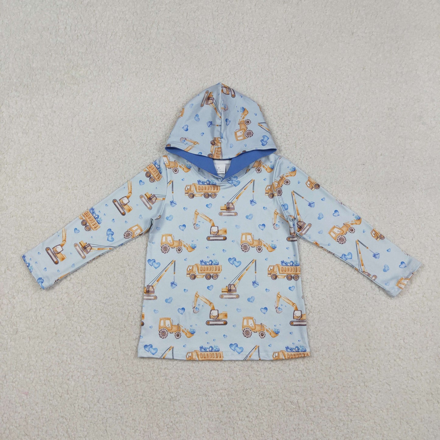 Sibling Baby Boys Blue Hearts Excavators Valentines Hoodie Top Zipper Convertible Rompers