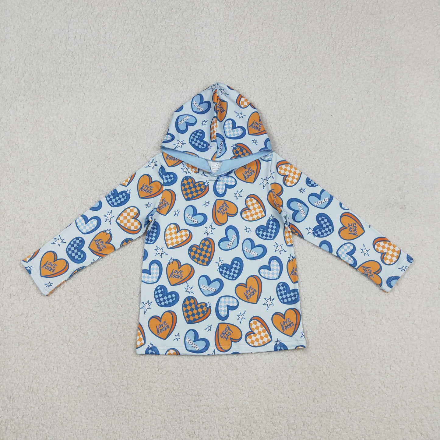 BT1509 Baby Boys Long Sleeve Blue Orange XOXO Hearts Valentines Hoodies Top
