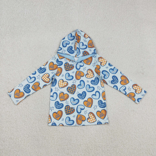 BT1509 Baby Boys Long Sleeve Blue Orange XOXO Hearts Valentines Hoodies Top
