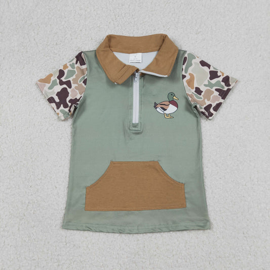 BT1530 Baby Boys Camo Short Sleeve Ducks Zip Pockets Hunting Pullovers Top