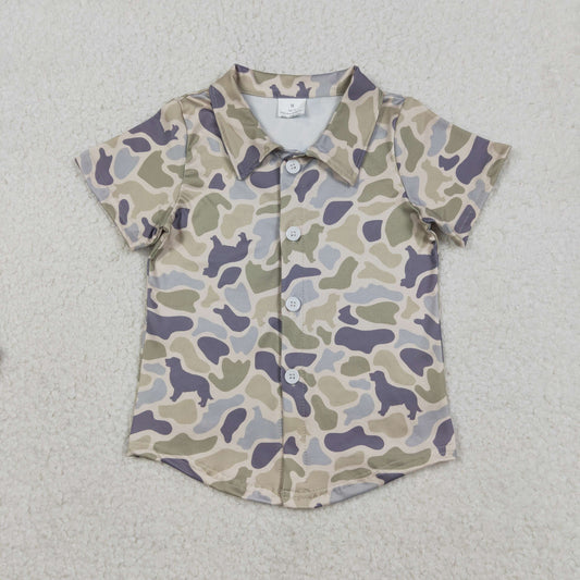 BT1563 Baby Boys Short Sleeve Southern Dogs Camo Hunting Button Shirts Top