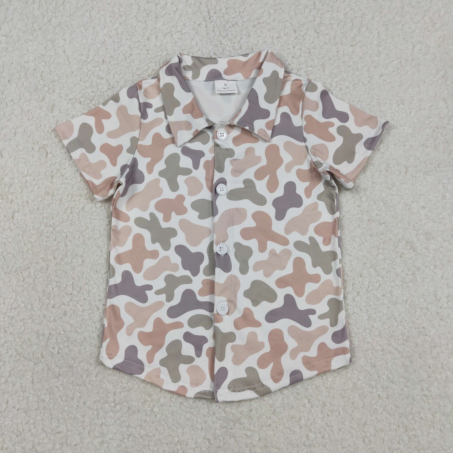 BT1564 Baby Boys Short Sleeve Southern Pink Camo Button Shirts Top
