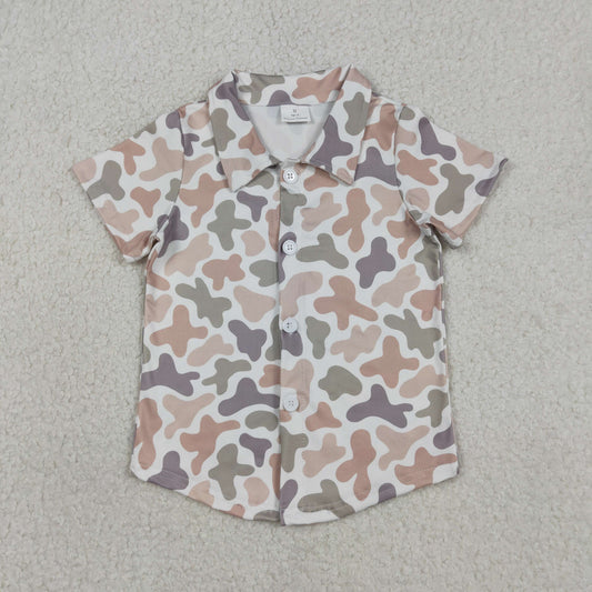 BT1564 Baby Boys Short Sleeve Southern Pink Camo Button Shirts Top