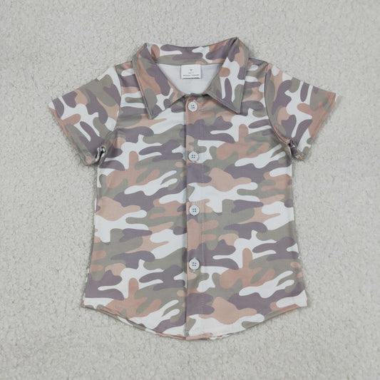 BT1565 Baby Boys Short Sleeve Southern Grey Camo Button Shirts Top
