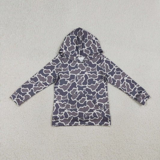BT1572 Baby Boys Long Sleeve Grey Camo Pocket Hoodies Top
