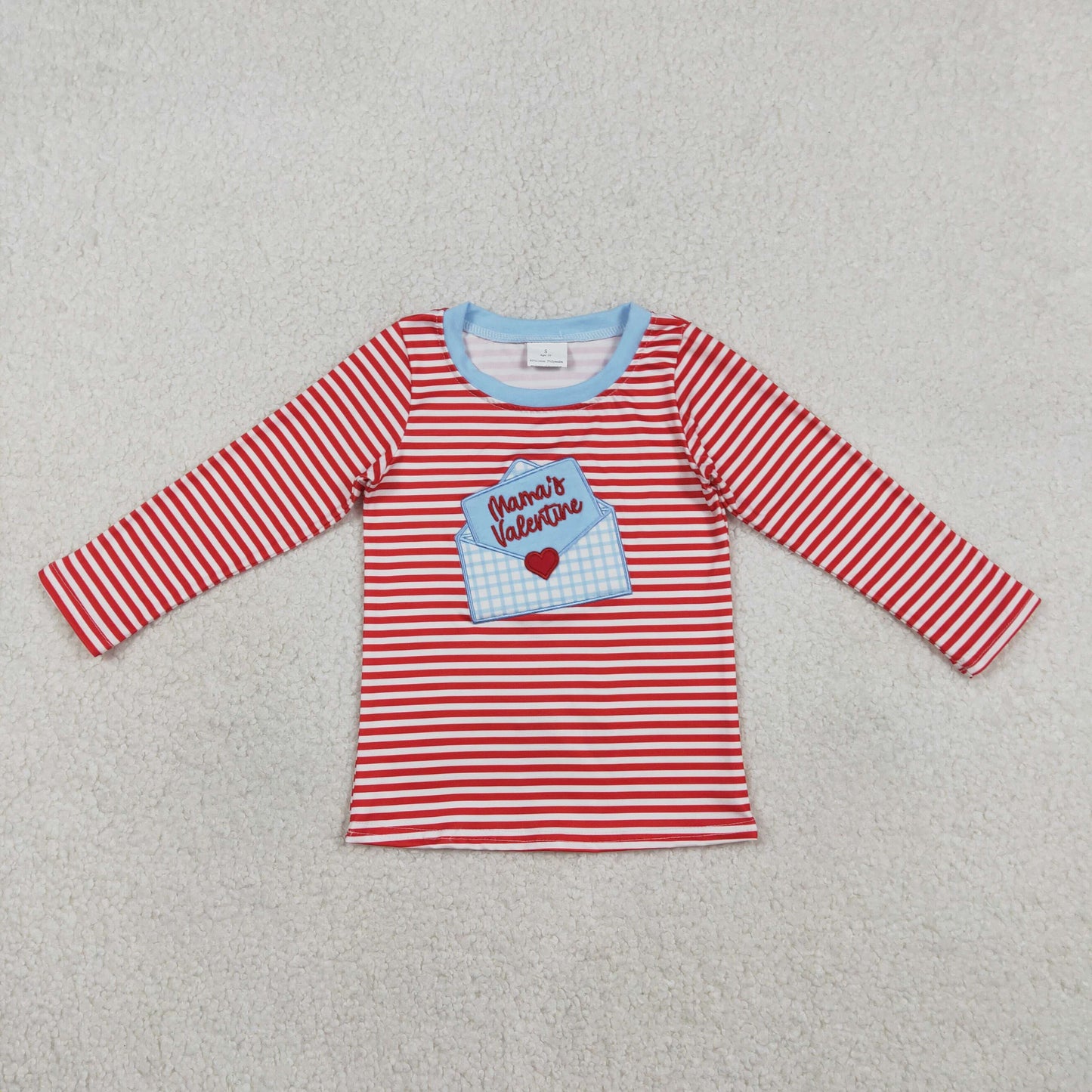 BT1574 Baby Boys Red Stripe Embroidery Mama's Valentines T-shirts Top