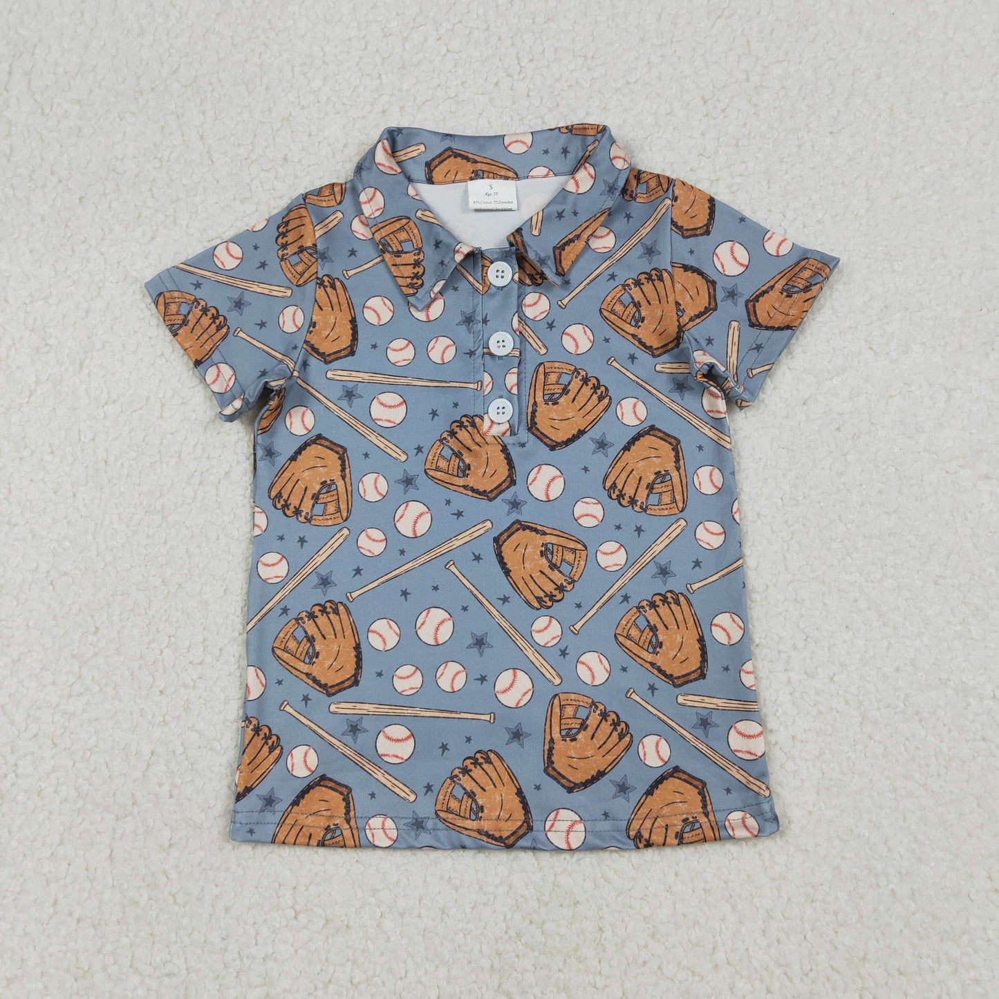 BT1581 Baby Boys Short Sleeve Baseballs Stars Team Button Polo Shirts Top