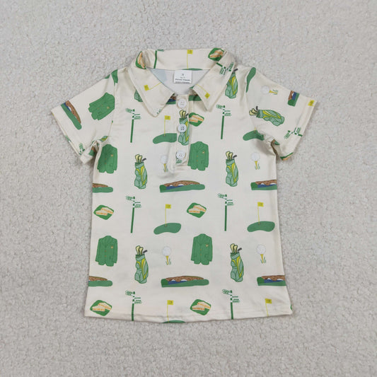 BT1583 Baby Boys Short Sleeve Golf Flags Button Polo Shirts Top