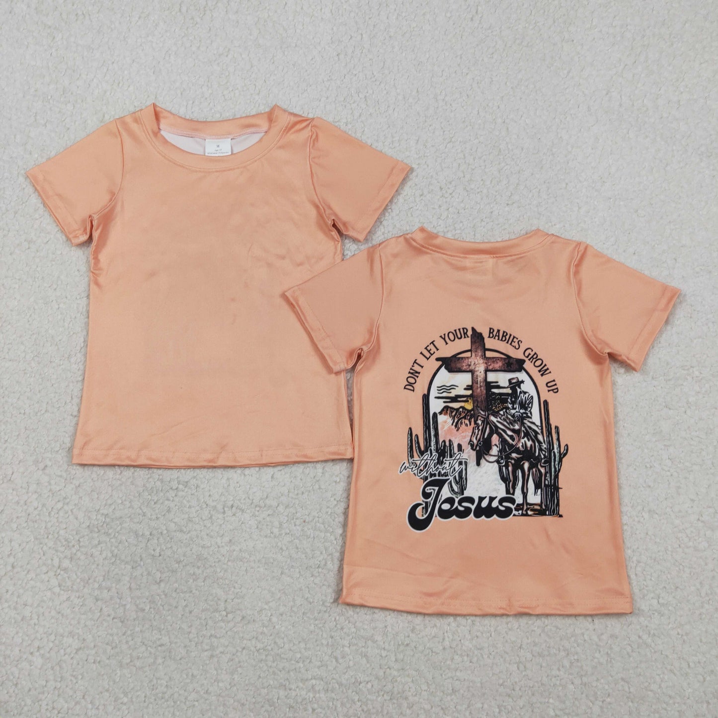 BT1618 Baby Boys Peach Short Sleeve Jesus Horse Rodeos T-shirts Top