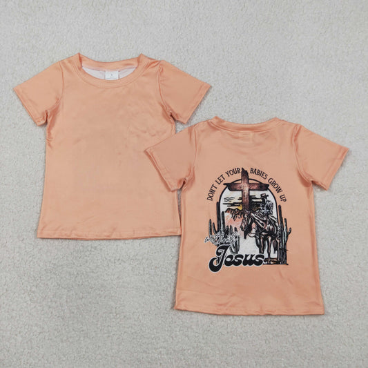 BT1618 Baby Boys Peach Short Sleeve Jesus Horse Rodeos T-shirts Top