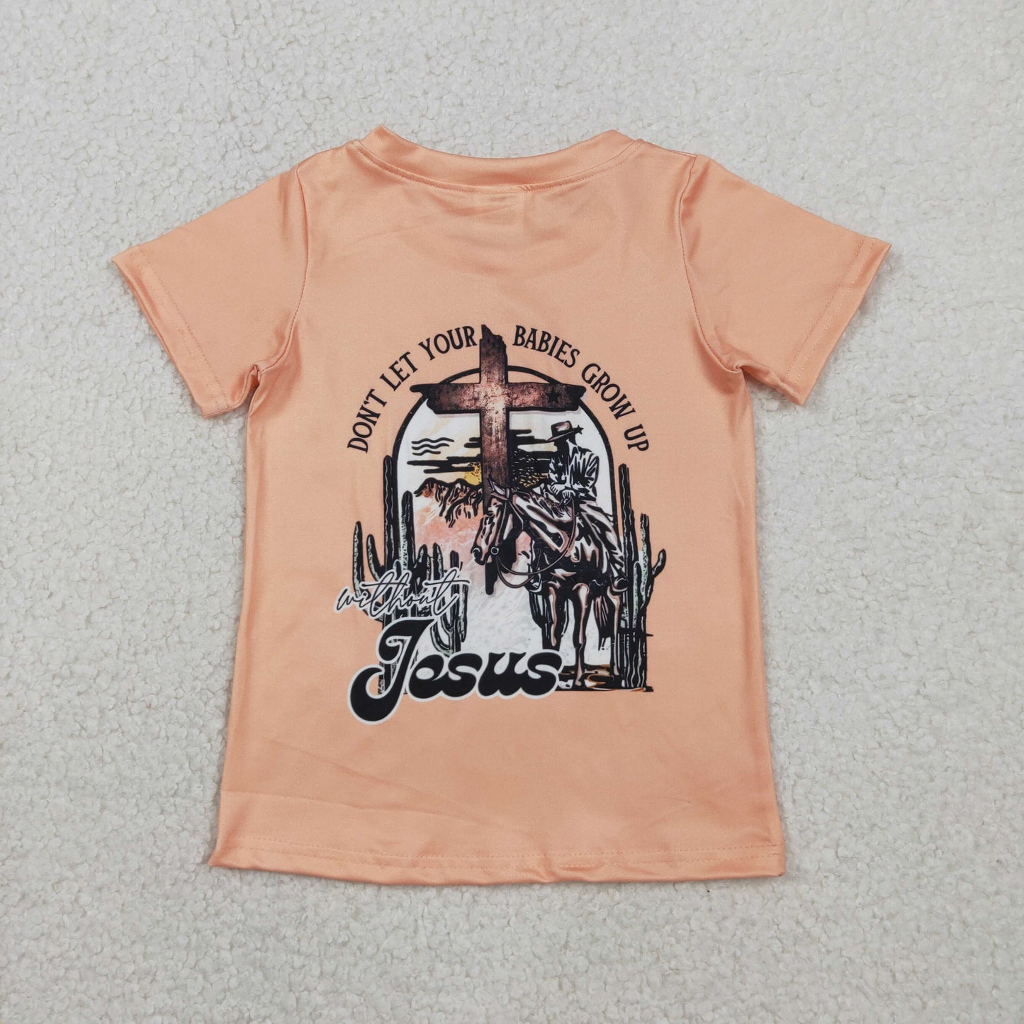 BT1618 Baby Boys Peach Short Sleeve Jesus Horse Rodeos T-shirts Top