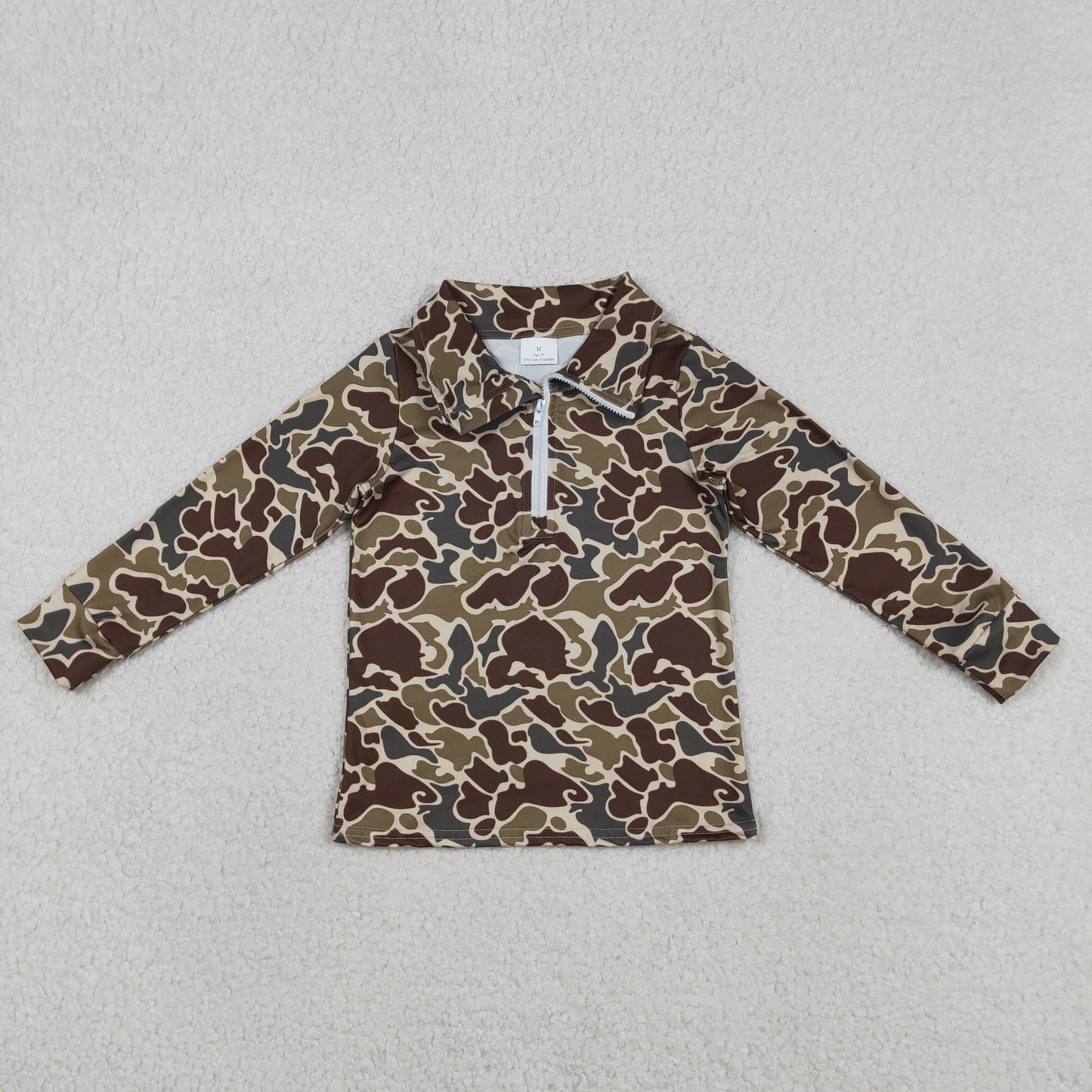 BT1649 Baby Boys Long Sleeve Southern Dark Khaki Camo Zipper Pullovers Top