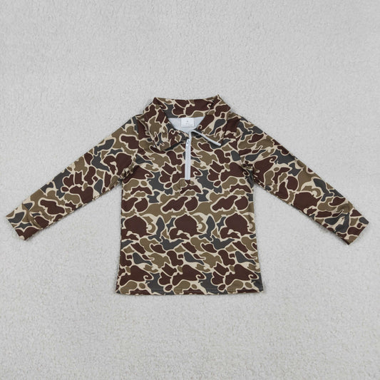 BT1649 Baby Boys Long Sleeve Southern Dark Khaki Camo Zipper Pullovers Top