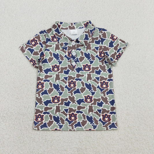 BT1694 Baby Boys Short Sleeve Southern Camo AU Team Button Polo Shirts Top