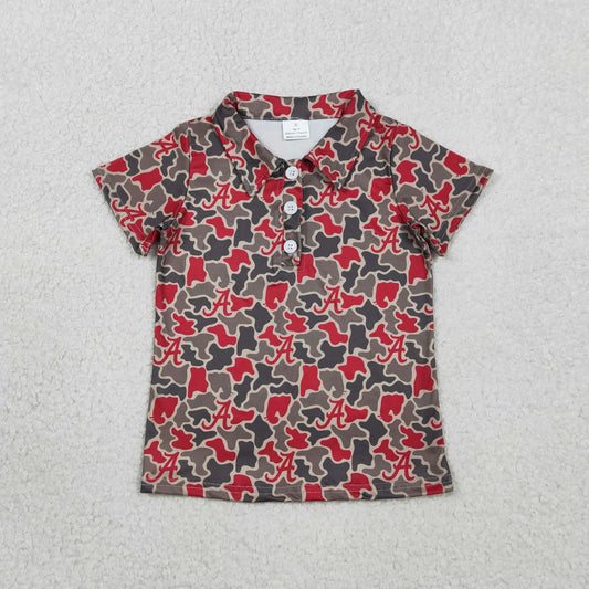 BT1698 Baby Boys Short Sleeve Southern Camo A Team Button Polo Shirts Top