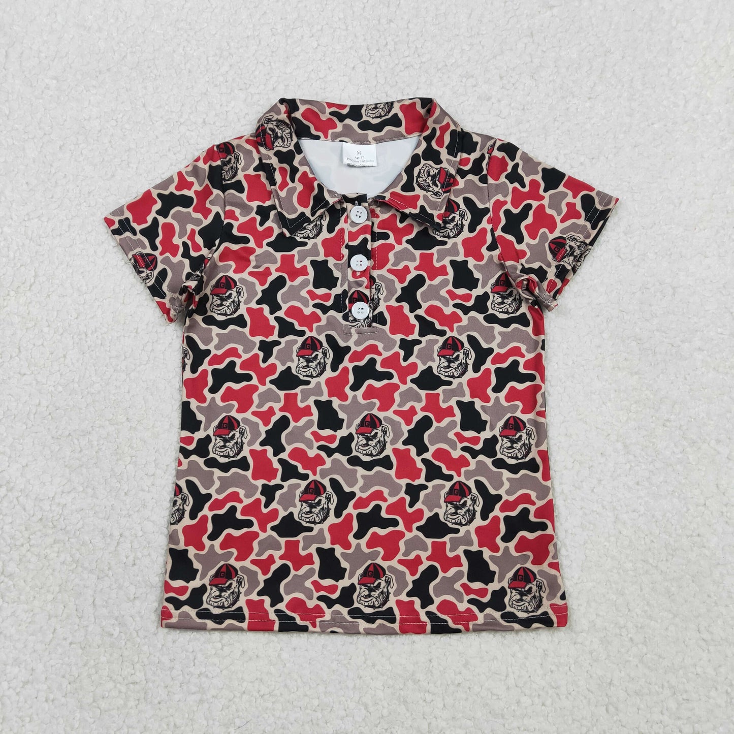 BT1699 Baby Boys Short Sleeve Southern Camo Bulldogs Team Button Polo Shirts Top