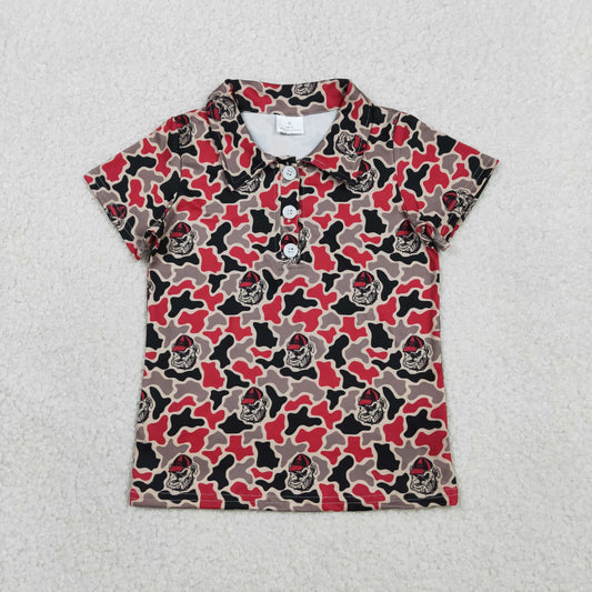 BT1699 Baby Boys Short Sleeve Southern Camo Bulldogs Team Button Polo Shirts Top