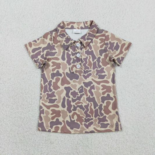 BT1699 Baby Boys Short Sleeve Southern Khaki Camo Button Polo Shirts Top