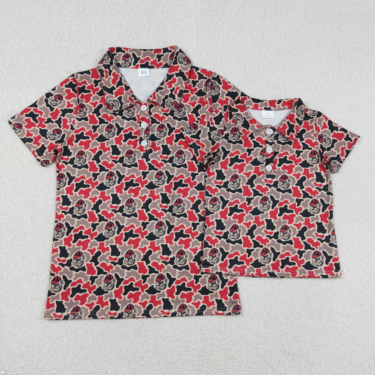 Daddy and Me Boys Southern Camo Bulldogs Team Button Polo Shirts Tops