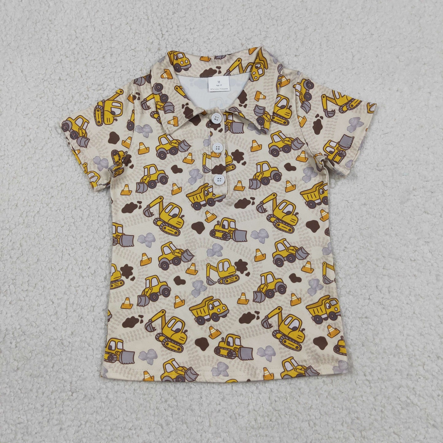 Sibling Baby Boys Excavators Tools Button Polo Shirts Top Zip Rompers