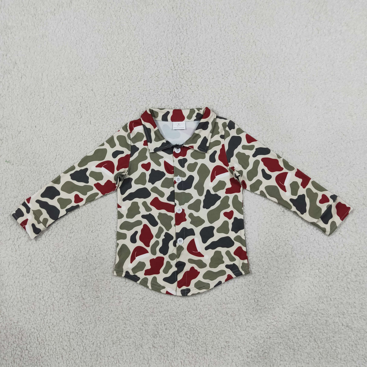 Sibling Baby Boys Long Sleeve Green Red Camo Christmas Pajamas Set Button Shirts Top