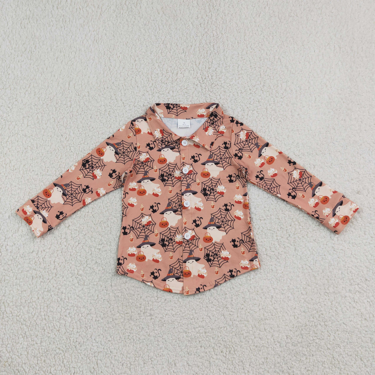 Sibling Baby Boys Spider-webs Ghost Pumpkins Halloween Button Shirt Zip Rompers