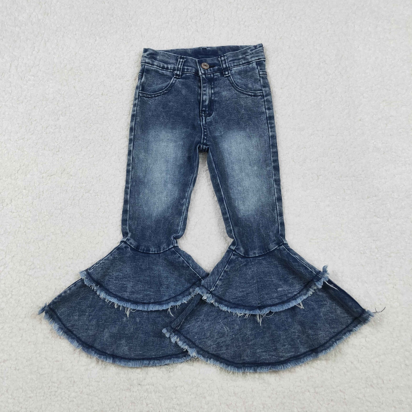 Sibling Baby Girls Blue Ruffle Bell Bottom Denim Pants Jeans