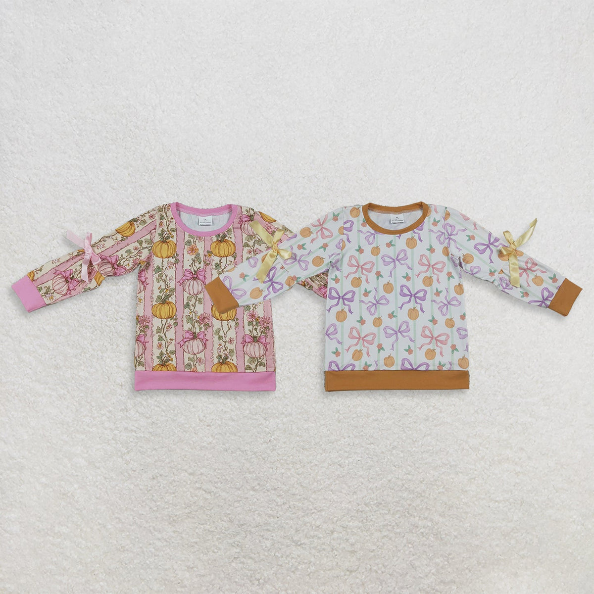Sibling Baby Girls Long Sleeve Flowers Pumpkins Bows Fall T-shirts Top