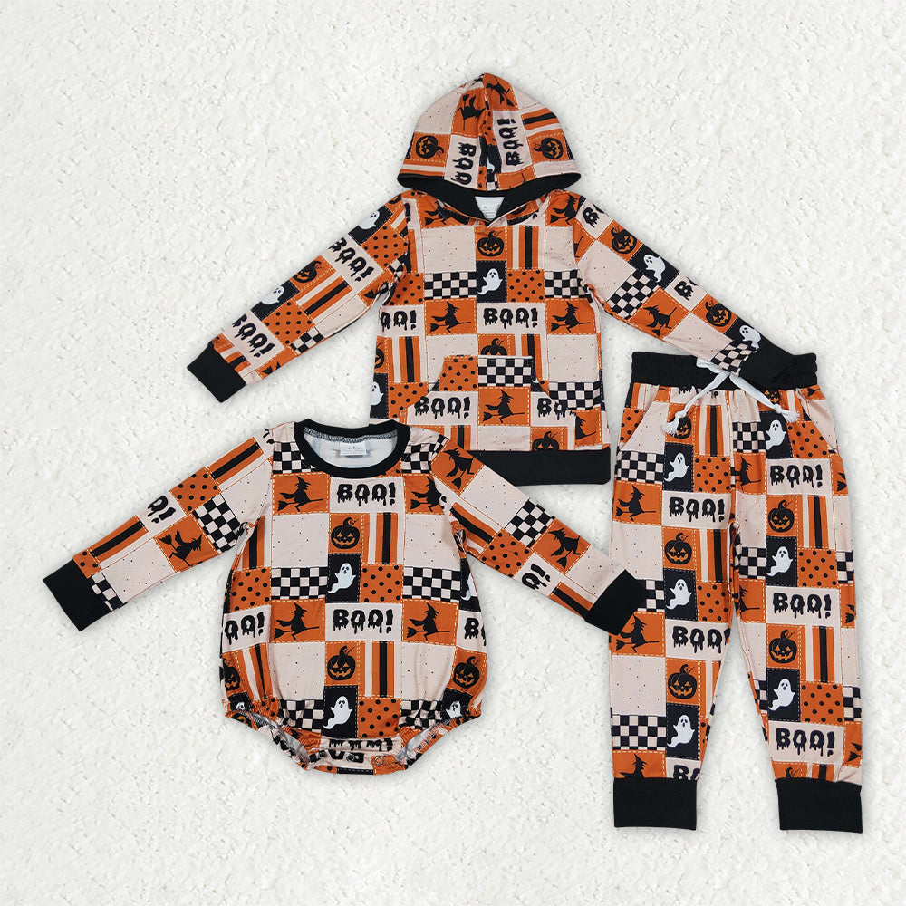 Sibling Baby Boys BOO Ghost Pumpkins Halloween Hoodie Clothes Set Rompers