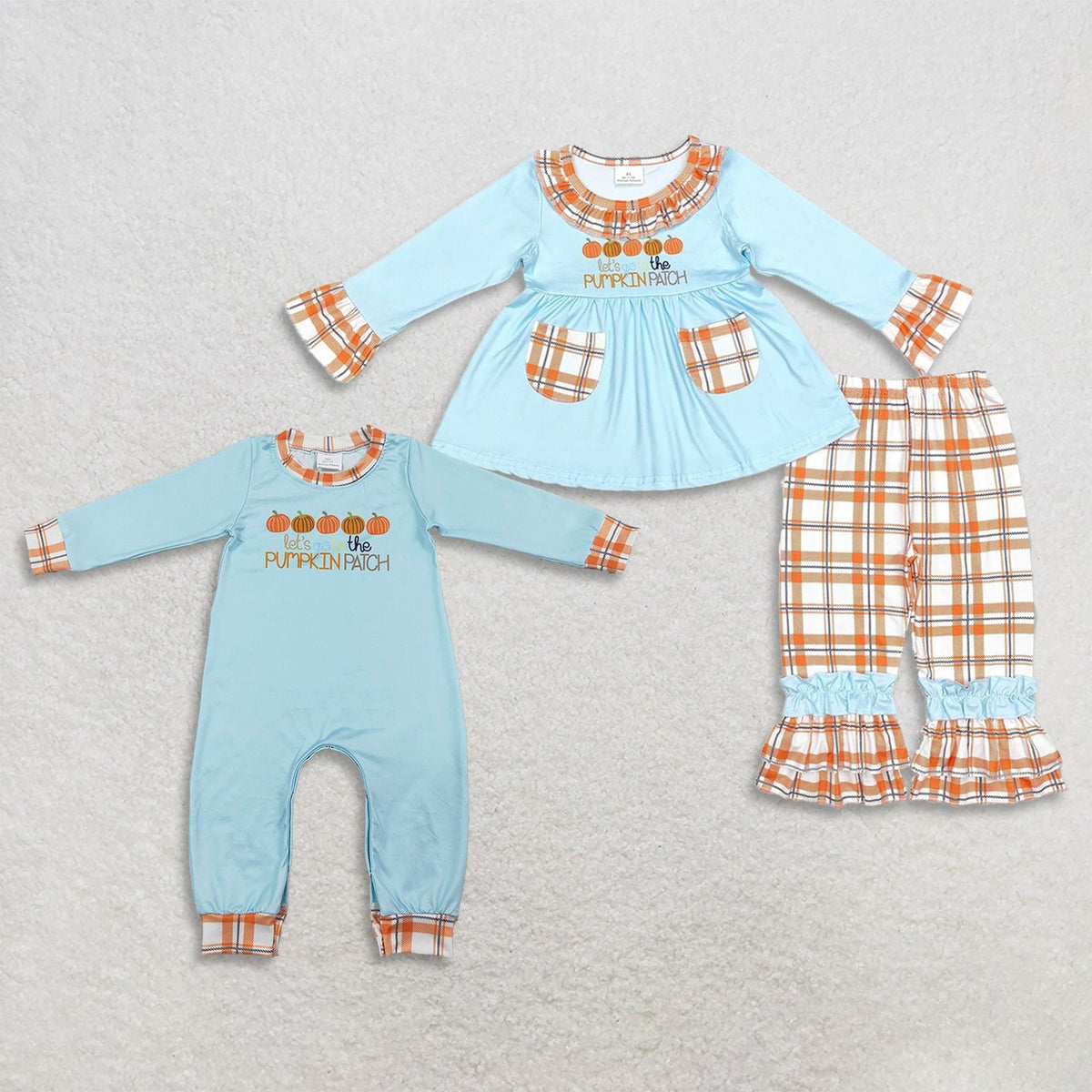 Sibling Baby Boys Girls Let's go to The Pumpkins Patch Fall Clothes Set Rompers