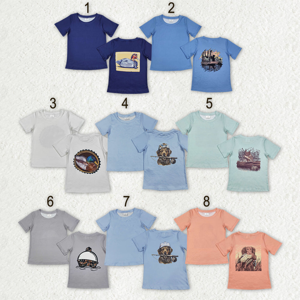 Sibling Baby Boys Short Sleeve Dogs Ducks Fishing Hunting T-shirts Tops