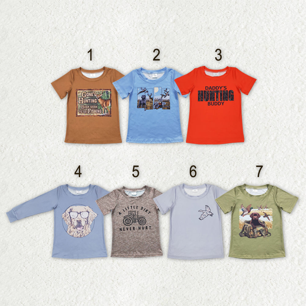 Sibling Baby Boys Long Short Sleeve Dogs Ducks Fishing Hunting T-shirts Tops