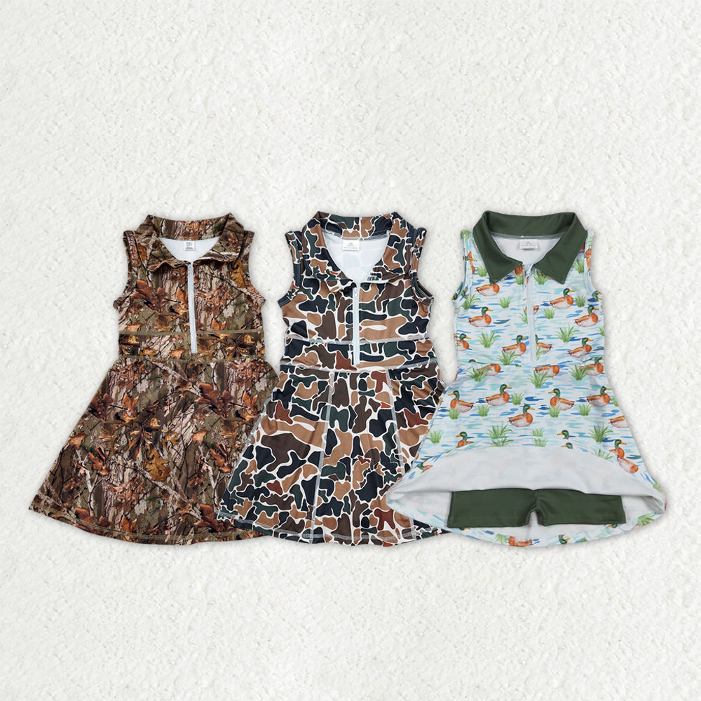 Sibling Baby Girls Sleeveless Camo Ducks Back Zip Yoga Active Short Knee Length Dress