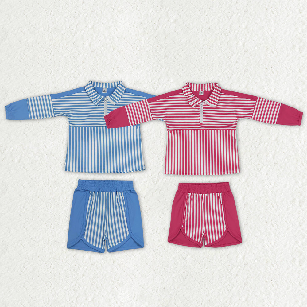 Sibling Baby Girls Long Sleeve Stripe Zip Pullovers Top Shorts Yoga Active Clothes Sets