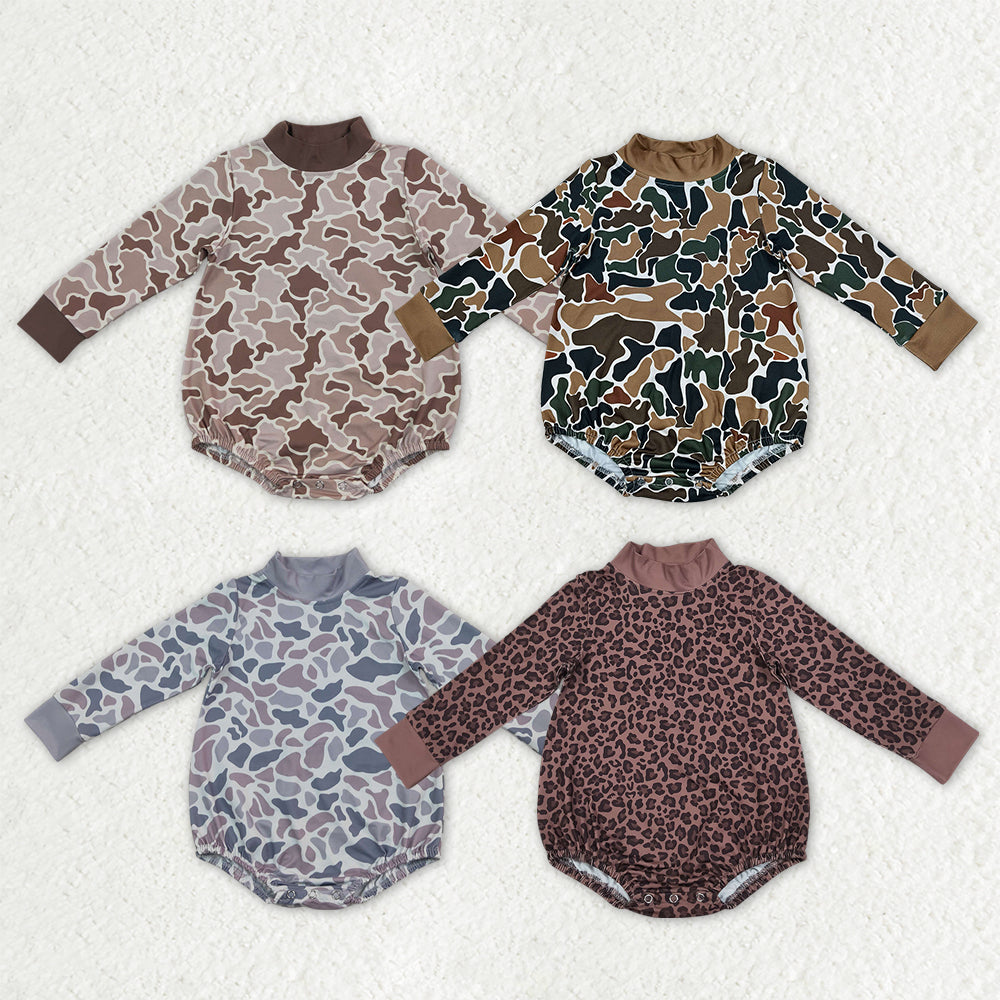 Sibling Baby Boys Girls Long Sleeve Leaves Camo Choker Rompers