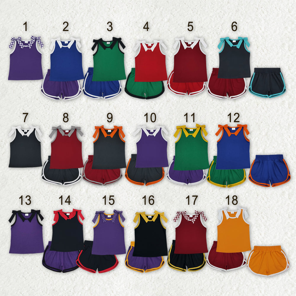 Sibling Baby Girls Cotton Bows Sleeveless Top Short Clothes Sets