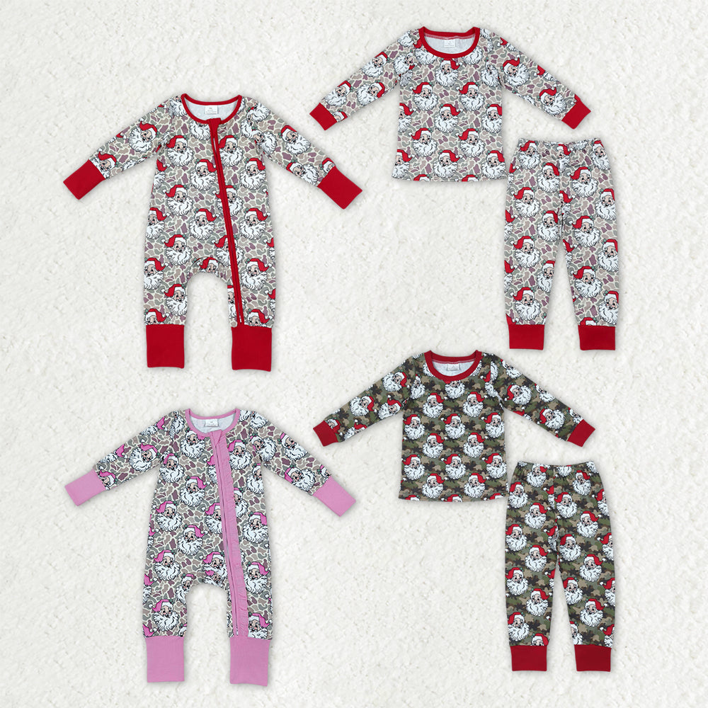 Sibling Baby Boys Girls Camo Santa Christmas Pajamas Zip Rompers