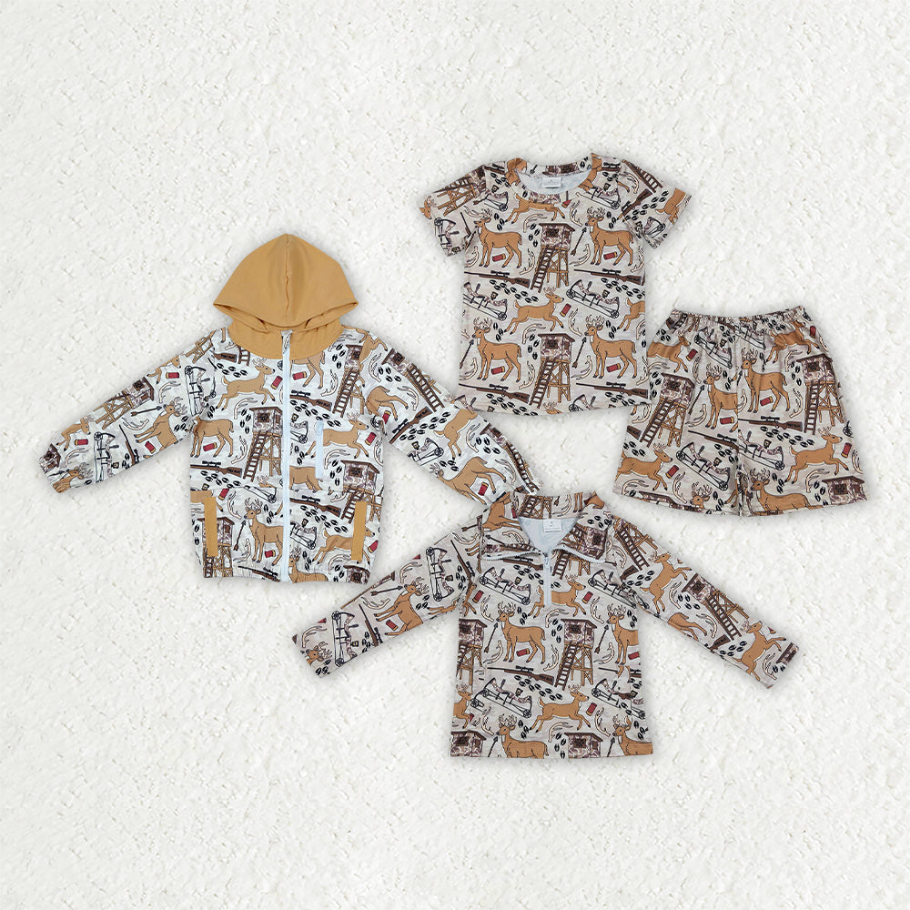 Sibling Baby Boys Deer Hunting Shorts Clothes Set Zip Hoodie Pullovers Tops