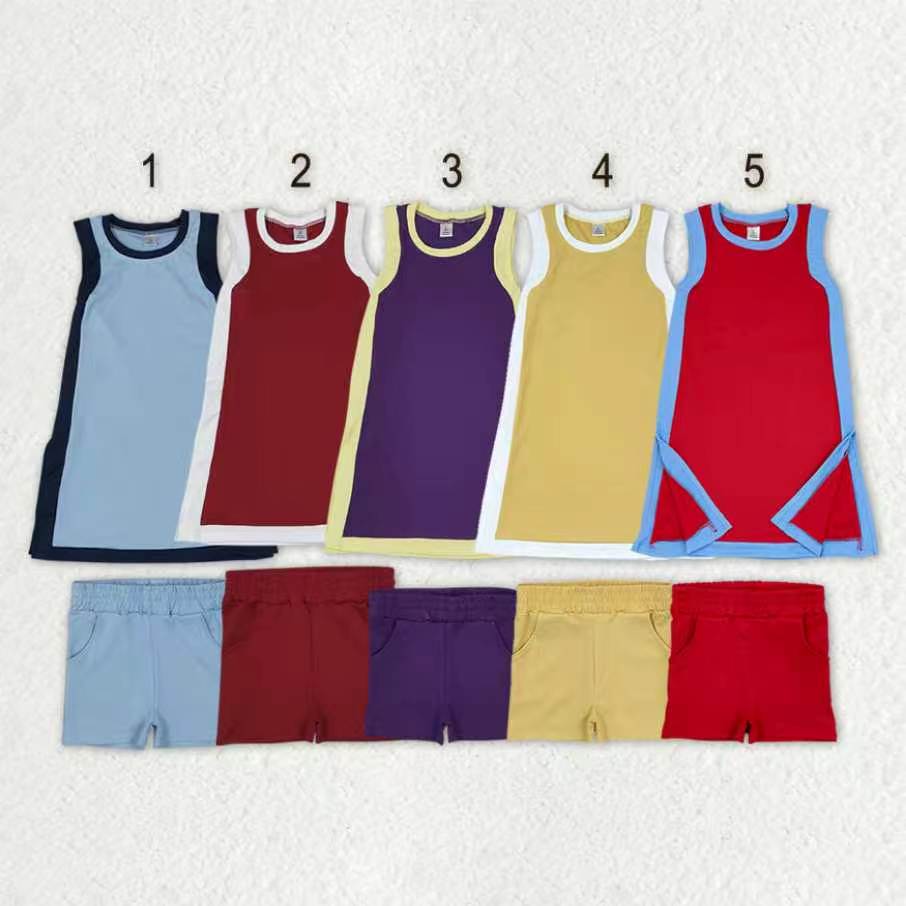 Sibling Baby Girls Sleeveless Split Dress Tunic Pockets Shorts Yoga Active Clothes Sets